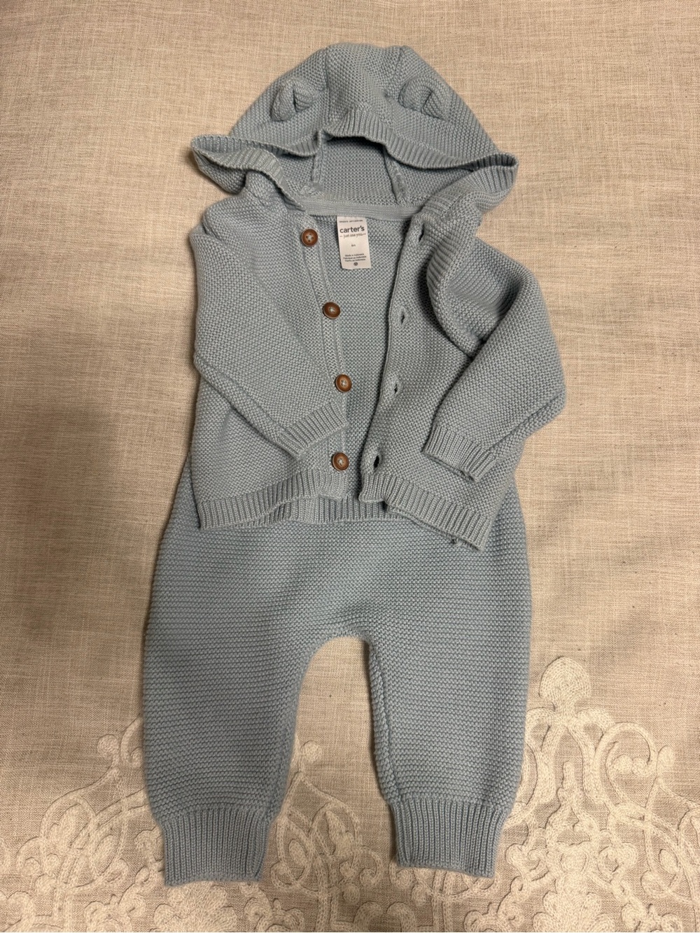 Carter's Light Blue Knit Hooded One-Piece with Buttons